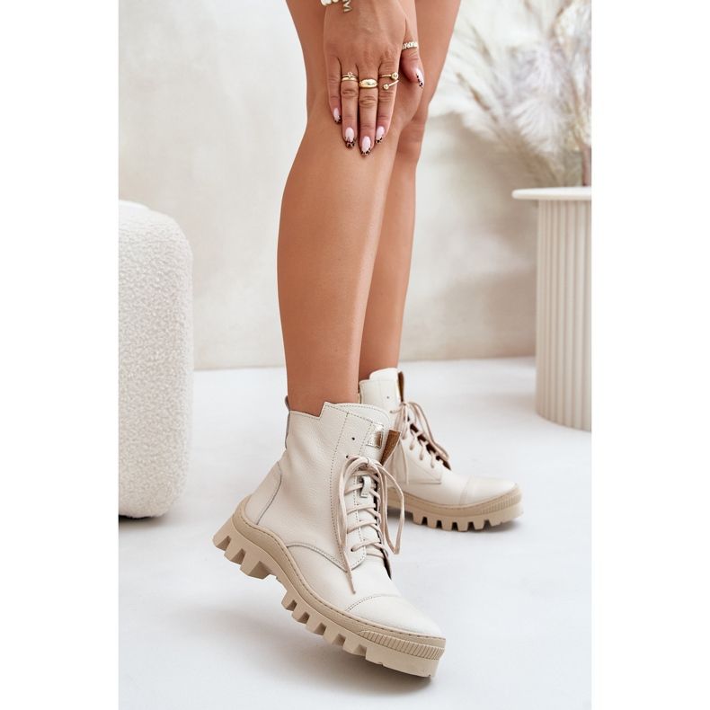 Botas femininas Zazoo 2831 em couro natural, bege claro 2