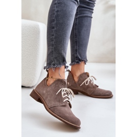 Sapatos Zazoo 2959 camurça Oxfords com cadarço e salto plano bege escuro 2