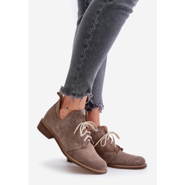 Sapatos Zazoo 2959 camurça Oxfords com cadarço e salto plano bege escuro 1