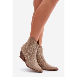 Botas Cowboy Decoradas de Salto Alto Bege Kaivina 1