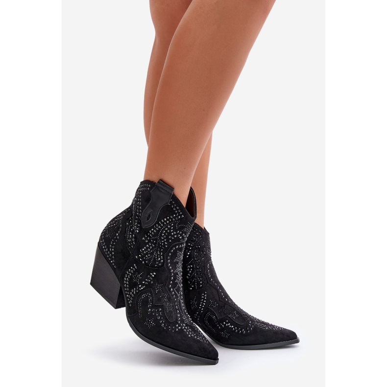 Botas de cowboy pretas decoradas com salto alto Kaivina preto 1