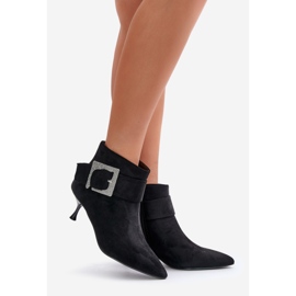 Botins femininos de salto alto com fivela decorativa, Nirilis preto 1