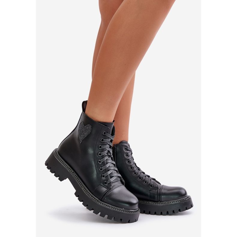 Botins femininos com zíper e coração decorativo, preto Obeena 1 Botins femininos com zíper e coração decorativo, preto Obeena 1