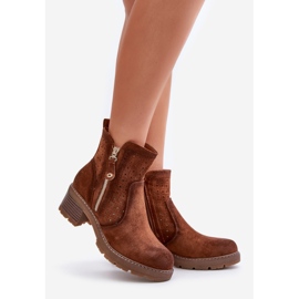 Botas femininas marrons com padrão perfurado e salto alto, Oviria marrom 1