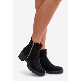 Botins femininos com padrão vazado e salto alto, Oviria preto 1