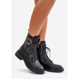 Botas de trabalho em couro, isoladas, com zíper, com decoração, pretas Lorevine preto 1