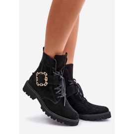 Zazoo 2951 Botins de camurça com fivela decorativa, preto 1