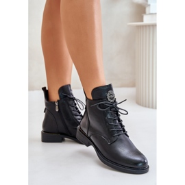 Botins isolados de salto baixo com decoração, Preto Leonise 1