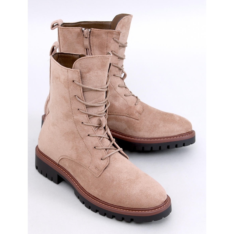 Simmer Botins de camurça Khaki com cadarço bege 1