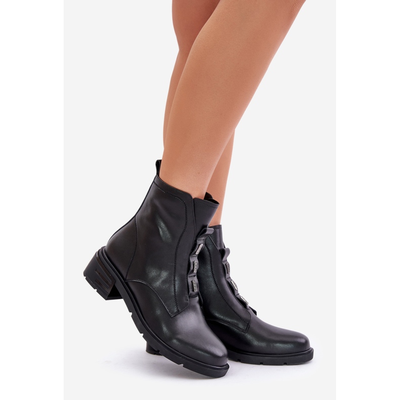 Botins de couro com zíper preto Olidrila 1