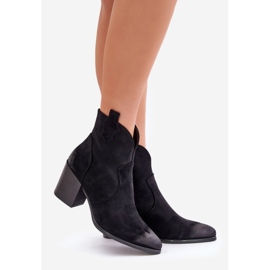 Botas cowboy de salto alto, isoladas com camurça ecológica Vinceza 58345, pretas preto 1
