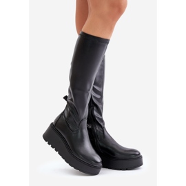 Botas femininas acima do joelho com plataforma e cunha Vinceza 58342 pretas preto 1