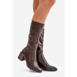 Jezzi Botas isoladas de couro ecológico de cano médio com salto alto marrom Ellithira castanho 1 Jezzi Botas isoladas de couro ecológico de cano médio com salto alto marrom Ellithira castanho 1