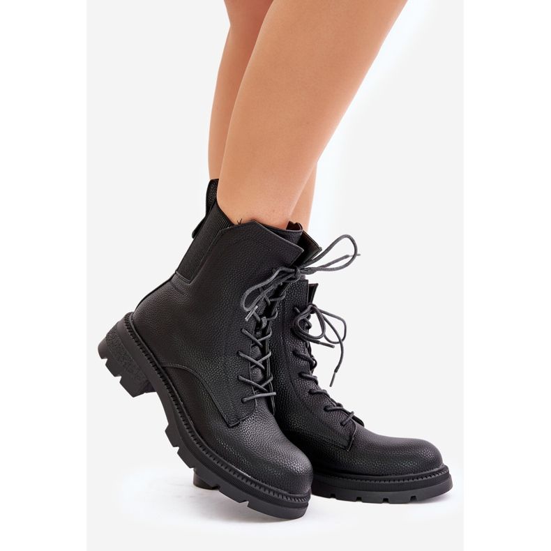 Jezzi Botas de trabalho isoladas com zíper Leairae pretas preto 1 Jezzi Botas de trabalho isoladas com zíper Leairae pretas preto 1
