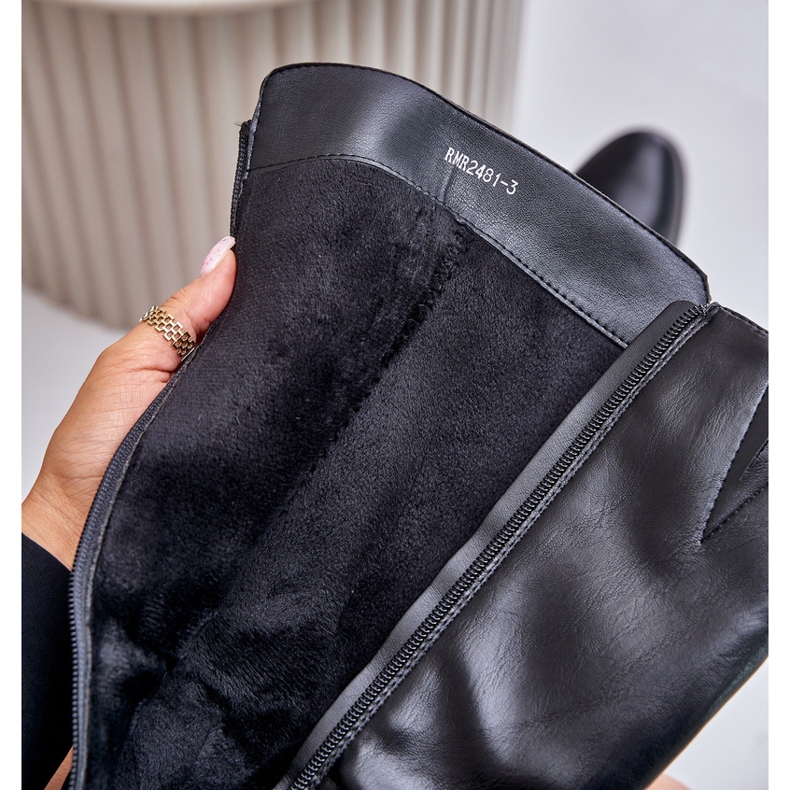 Jezzi Botas acima do joelho em couro ecológico com salto alto, pretas Izanae preto 2