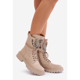 S.Barski Botas de trabalho em couro ecológico com decoração, isoladas D&amp;A MR880-080 bege 1