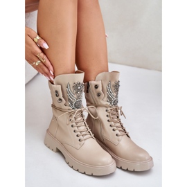 S.Barski Botas de trabalho em couro ecológico com decoração, isoladas D&amp;A MR880-080 bege 2