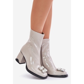 S.Barski Botas femininas lacadas de salto alto com decoração D&amp;A MR880-019 cinza claro 1