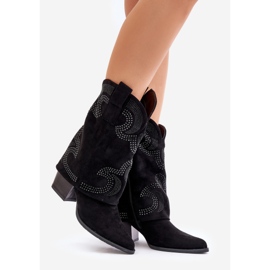 Botas de cowboy de cano médio decoradas com salto alto S.Barski HY42-153 pretas preto 1