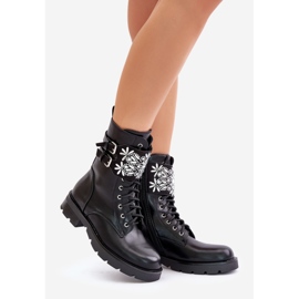 Botas de trabalho isoladas com cinto e fivelas decorativas, Viveria preta preto 1 Botas de trabalho isoladas com cinto e fivelas decorativas, Viveria preta preto 1