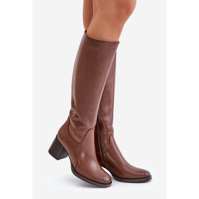 Botas de couro com salto alto acima do joelho aquecidas Sergio Leone KZ231-S Marrom 1