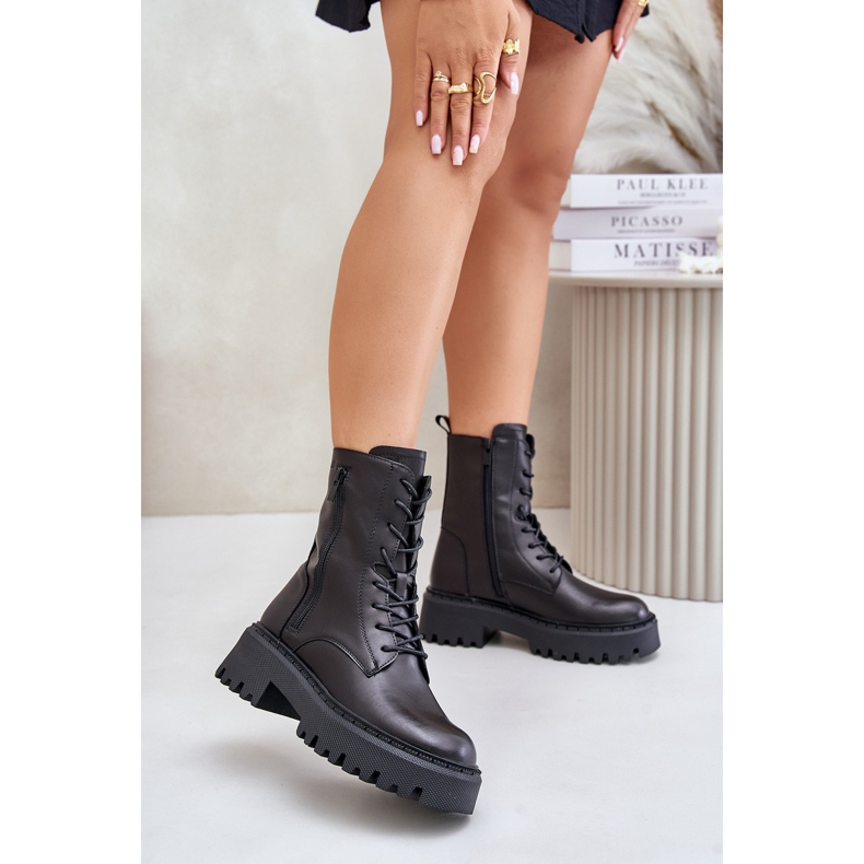 Botas de trabalho femininas com isolamento de couro Big Star OO274A387 pretas preto 2