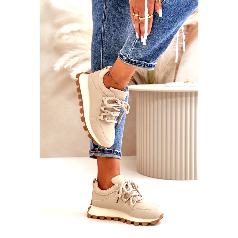 Calçados esportivos: Tênis com plataforma em couro ecológico, bege 4