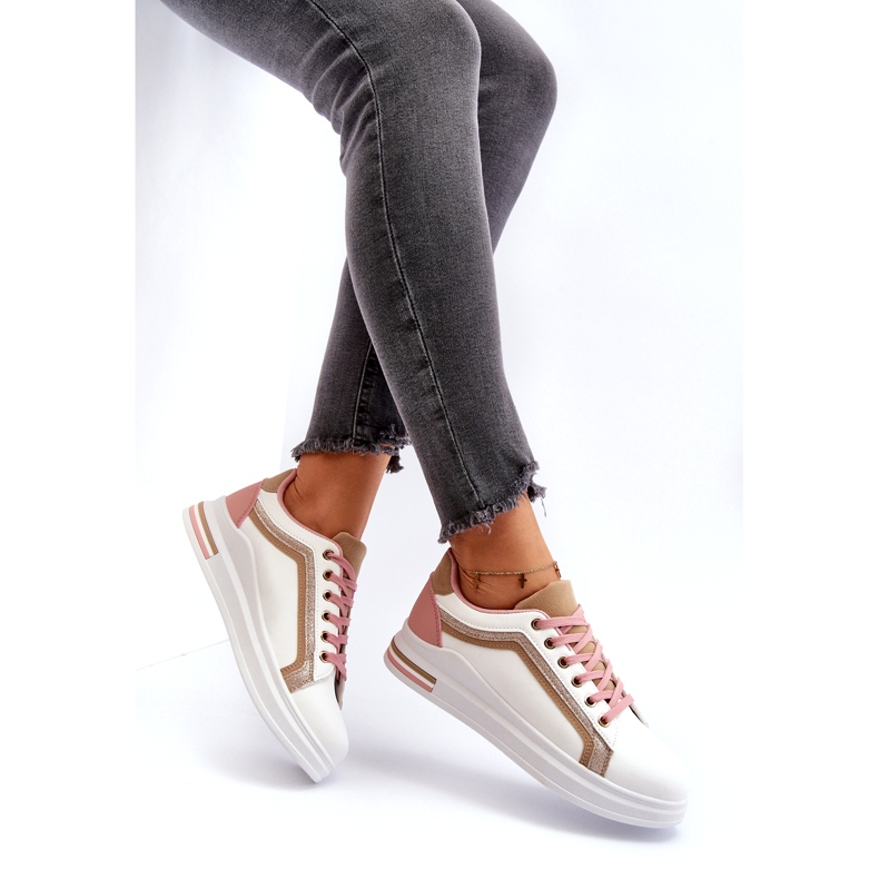 Sneakes esportivos femininos com brilho bege branco 7