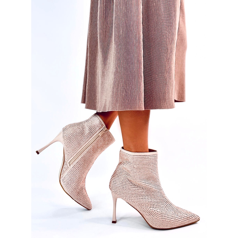 Botins de salto alto com cristais Demish Champagne rosa 5 Botins de salto alto com cristais Demish Champagne rosa 5