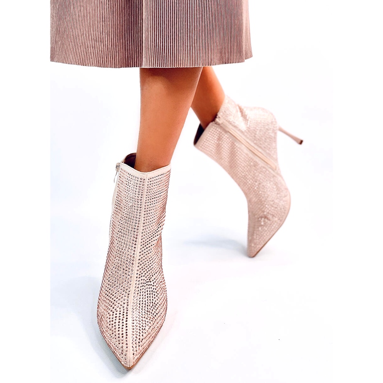Botins de salto alto com cristais Demish Champagne rosa 4 Botins de salto alto com cristais Demish Champagne rosa 4