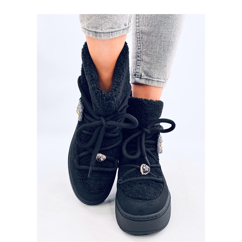 Botas de neve pretas de pele de carneiro preto 2