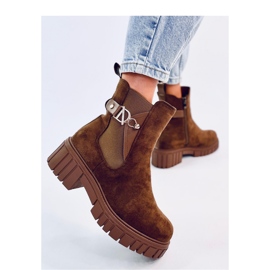 Botas Chelsea com plataforma verde marrom 2