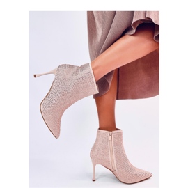 Botins de salto alto com cristais Champagne rosa 1 Botins de salto alto com cristais Champagne rosa 1