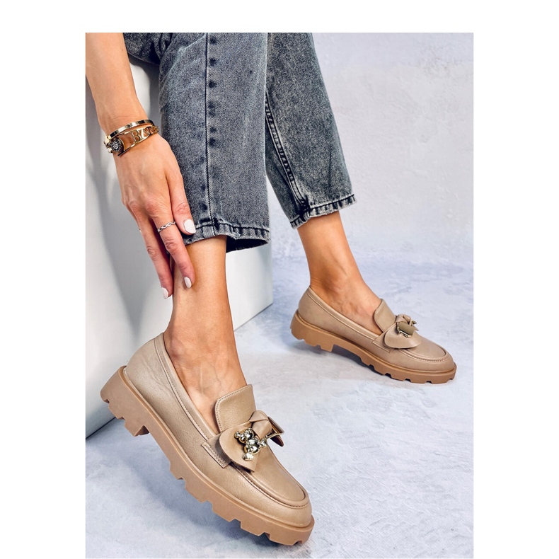 Mocassins com ursinho cáqui dourado castanho 1