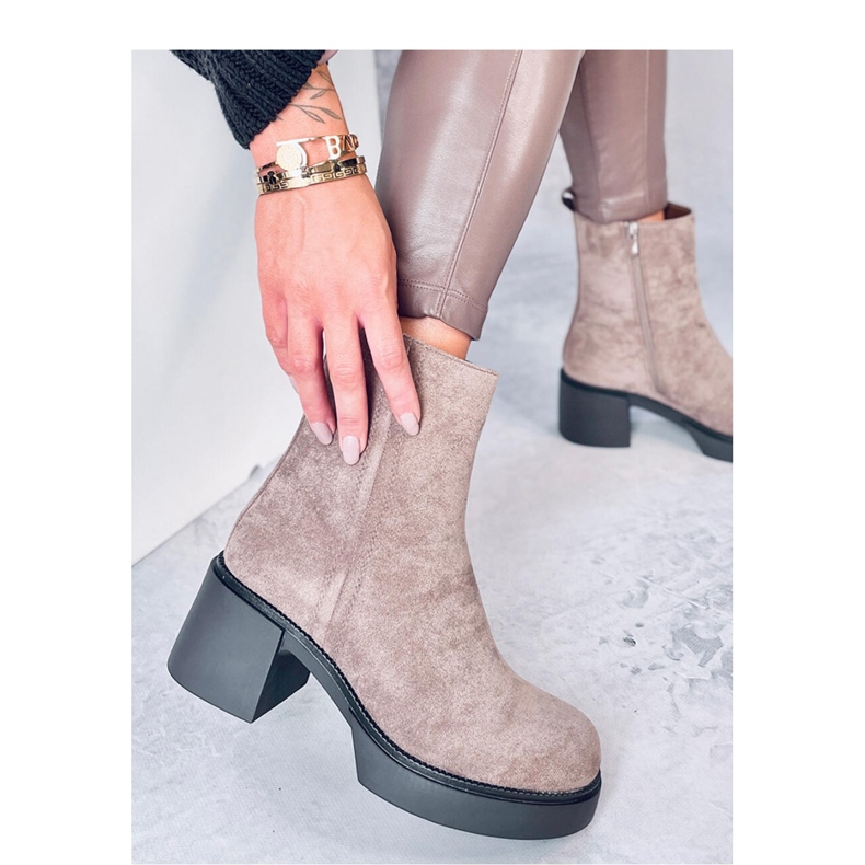 Botins cáqui com salto estável marrom 1