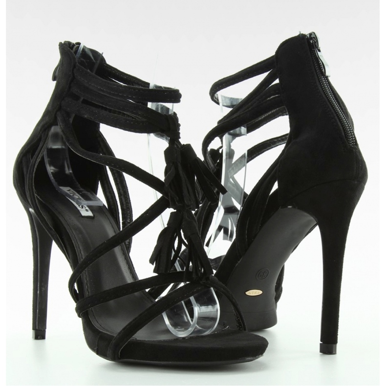 Sandália Sandália salto alto com franjas 1249 Preta - Inello preto 1