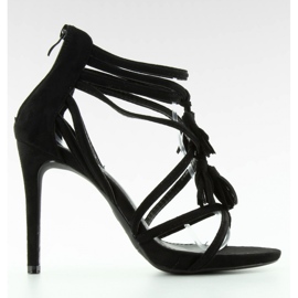 Sandália Sandália salto alto com franjas 1249 Preta - Inello preto 2