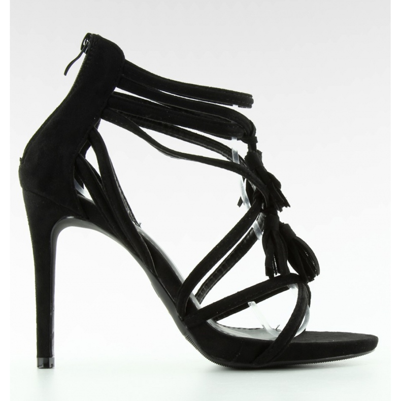 Sandália Sandália salto alto com franjas 1249 Preta - Inello preto 2