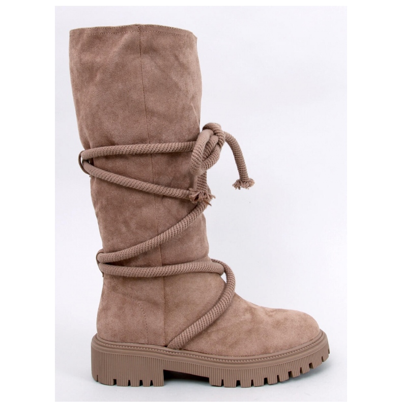 Botas de camurça com cordão cáqui castanho 1 Botas de camurça com cordão cáqui castanho 1