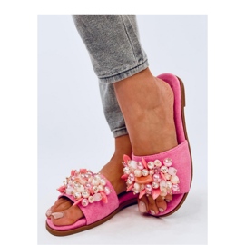 Chinelos com pedras coloridas fúcsia rosa 1