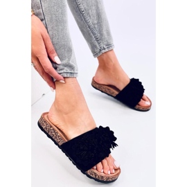 Sandália Chinelo de cortiça com flores Sebill Preto - Inello 1