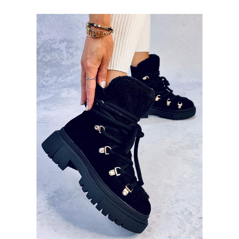 Shea Bota de neve em pele de carneiro preta - Inello preto 2