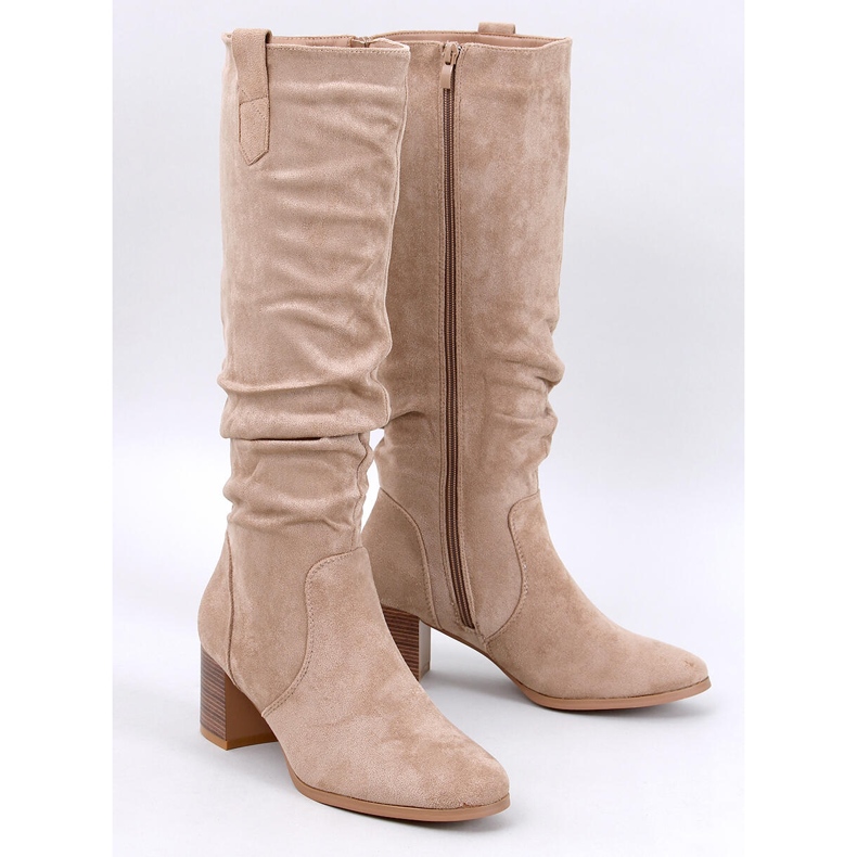Pinsoni Botas cáqui com babados bege 1 Pinsoni Botas cáqui com babados bege 1