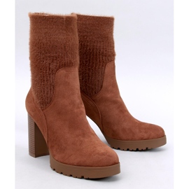 Carlini Botins Camel de salto alto e punho elástico marrom 1