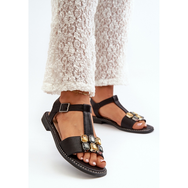 Sandálias femininas com decoração S.Barski Black preto 1