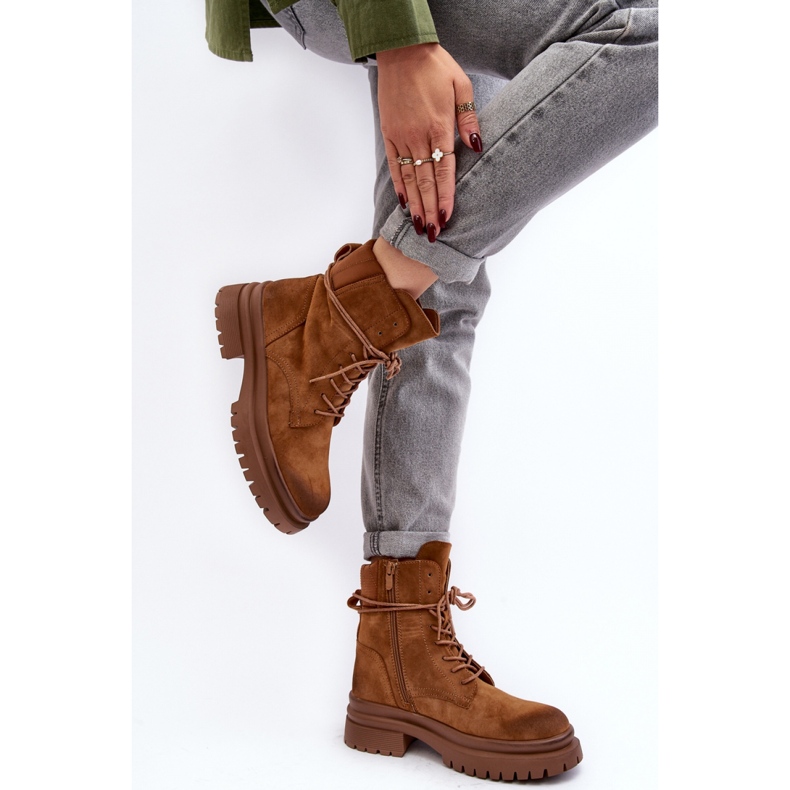 Botins femininos marrons com sola grossa castanho 2