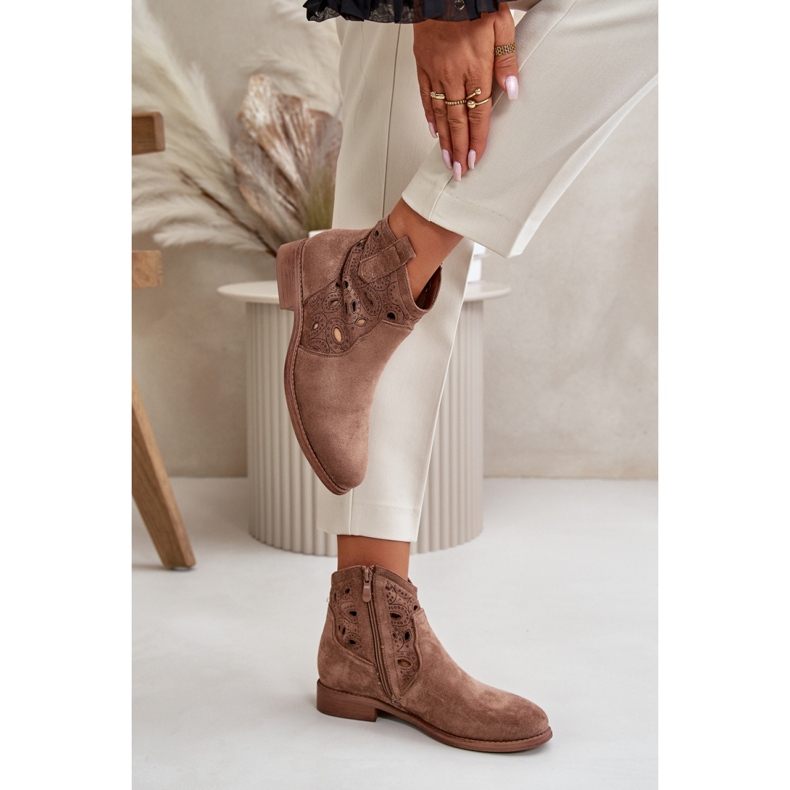 S. BARSKI Botas femininas com parte superior perfurada S.Barski marrom castanho 2 S. BARSKI Botas femininas com parte superior perfurada S.Barski marrom castanho 2