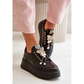 CheBello Calçado desportivo plataforma com decoração, preto 1