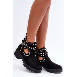 Botins femininos clássicos com tachas pretas preto 1