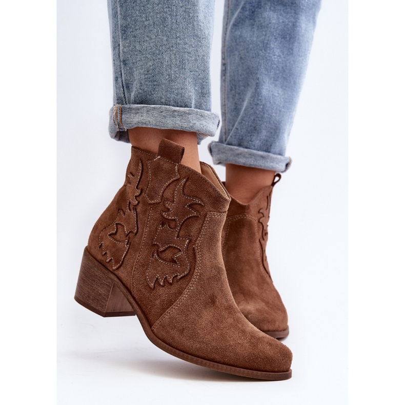 Botins femininos de salto baixo Zazoo Brown castanho 1